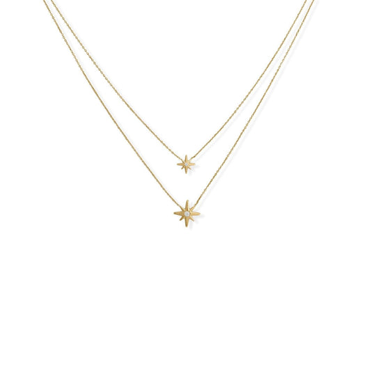 16"/17"+2" 14 Karat Gold Plated Two Strand CZ Star Necklace freeshipping - Higher Class Elegance