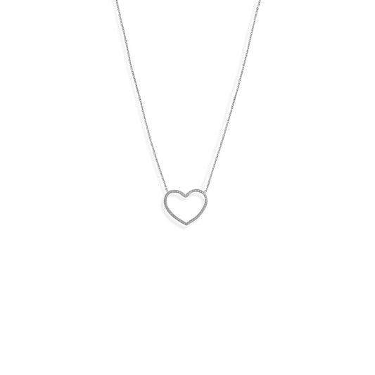 16" + 2" Rhodium Plated Diamond Cut Heart Outline Necklace freeshipping - Higher Class Elegance