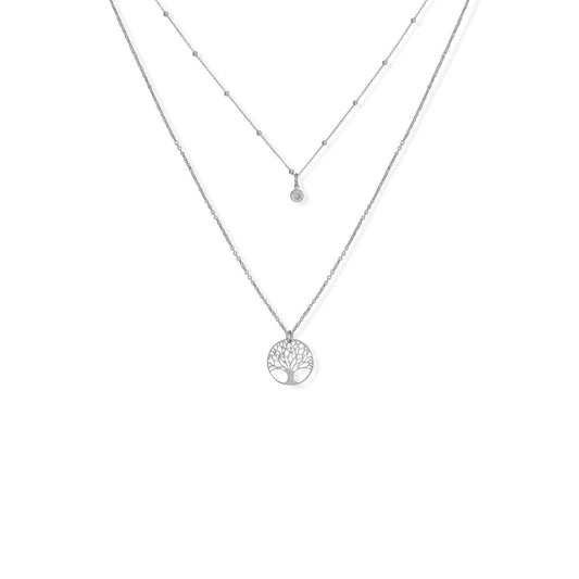 16"/20 "+ 2" Rhodium Plated Tree and CZ Charm Double Strand Necklace freeshipping - Higher Class Elegance