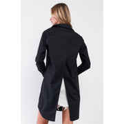 Black Long Sleeve Button Down Back Slit Dress-Shirt Top freeshipping - Higher Class Elegance