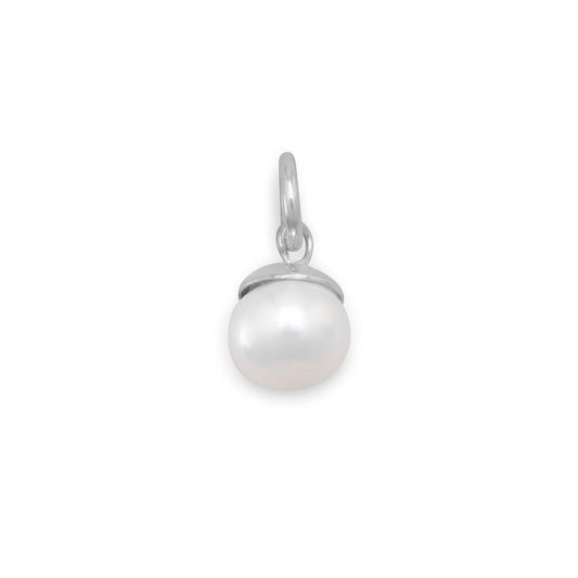 Rhodium Plated Cultured Freshwater Pearl Charm Bead freeshipping - Higher Class Elegance