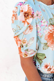 Floral Print Short Puff Sleeves Top - Higher Class Elegance