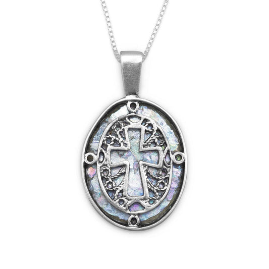 18" Oval Ancient Roman Glass Cut Out Cross Necklace freeshipping - Higher Class Elegance