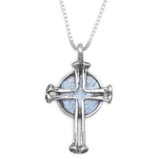18" Round Ancient Roman Glass with Cross Necklace freeshipping - Higher Class Elegance
