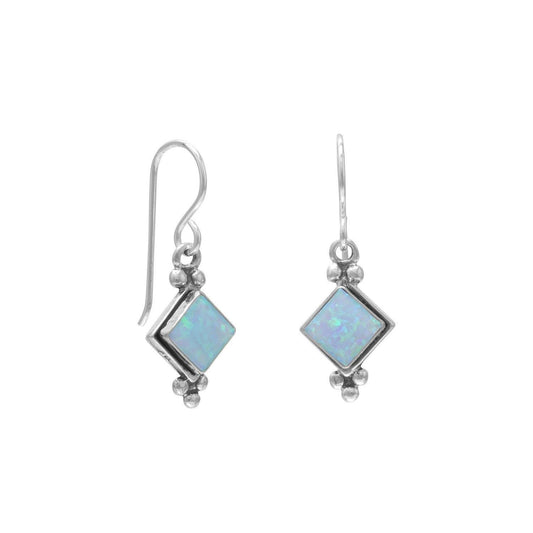 Diamond Shape Synthetic Blue Opal French Wire Earrings freeshipping - Higher Class Elegance