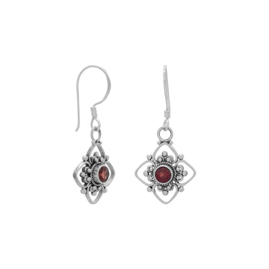 Faceted Garnet and Flower Design French Wire Earrings freeshipping - Higher Class Elegance