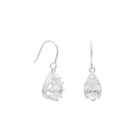 9x7mm Pear Shape CZ/Crown Edge French Wire Earrings freeshipping - Higher Class Elegance
