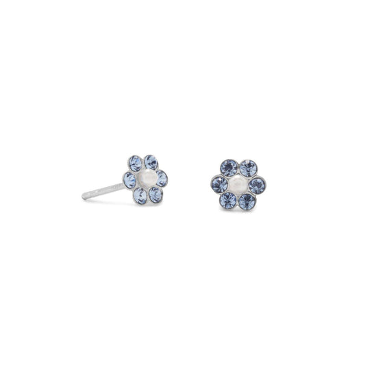 "Flower Power!" Crystal and Simulated Pearl Flower Earrings freeshipping - Higher Class Elegance