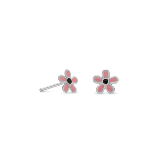 Pink and Black Enamel Flower Earrings freeshipping - Higher Class Elegance