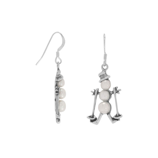 Cultured Freshwater Pearl Skiing Snowman Earrings freeshipping - Higher Class Elegance