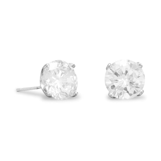 Rhodium Plated 8mm CZ Stud Earrings freeshipping - Higher Class Elegance