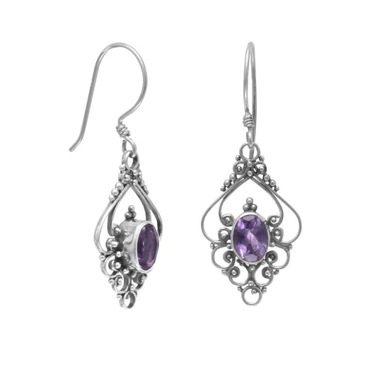 Scroll Design Amethyst French Wire Earrings freeshipping - Higher Class Elegance
