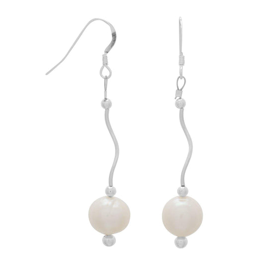 Wave Design Earrings with Cultured Freshwater Pearl Drop freeshipping - Higher Class Elegance