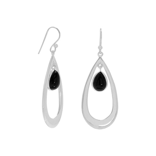 Polished French Wire Earrings with Black Onyx Drop freeshipping - Higher Class Elegance