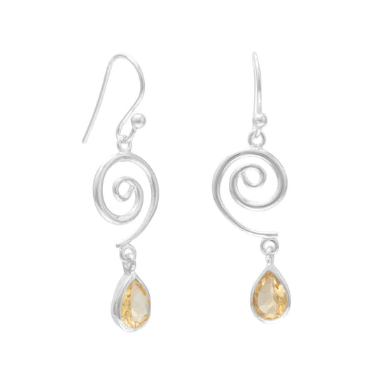 Swirl Design and Citrine Drop French Wire Earrrings freeshipping - Higher Class Elegance