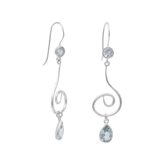 Swirl Design Earrings with Faceted Blue Topaz freeshipping - Higher Class Elegance