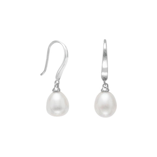 Rhodium Plated Cultured Freshwater Pearl French Wire Earrings freeshipping - Higher Class Elegance