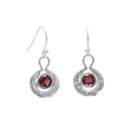 Oxidized Round Hammered Earrings With Garnet freeshipping - Higher Class Elegance