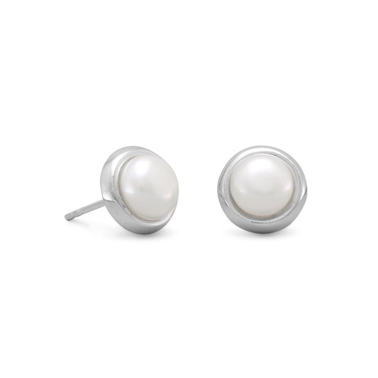 Cultured Freshwater Button Pearl Stud Earrings freeshipping - Higher Class Elegance