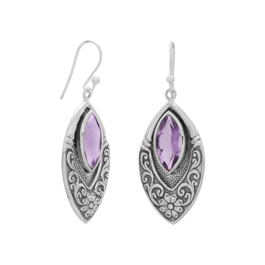 Oxidized Marquise Earrings with Amethyst freeshipping - Higher Class Elegance