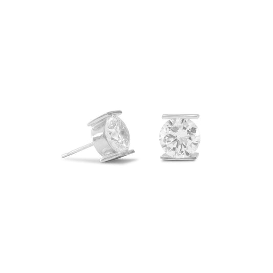 Rhodium Plated Tension Set CZ Earrings freeshipping - Higher Class Elegance