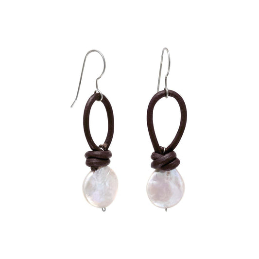 Leather and Cultured Freshwater Pearl Earrings freeshipping - Higher Class Elegance