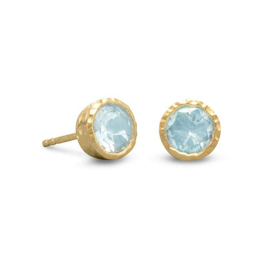 14 Karat Gold Plated Silver Blue Topaz Stud Earrings freeshipping - Higher Class Elegance