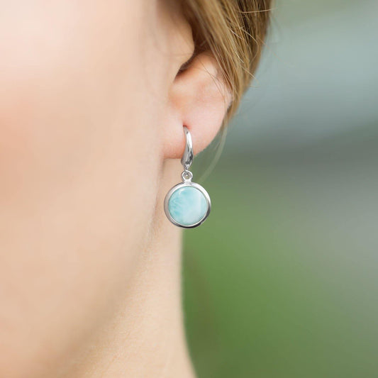 Rhodium Plated Larimar Drop Earrings freeshipping - Higher Class Elegance