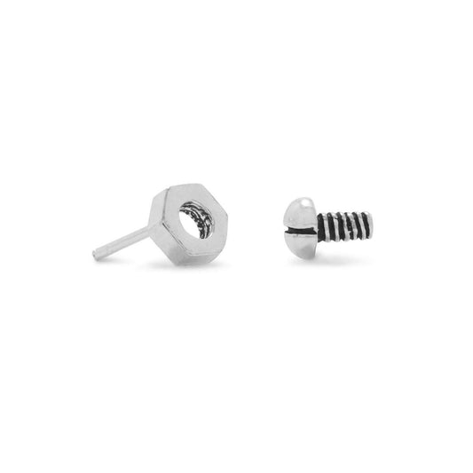 Oxidized Nut and Bolt Stud Earrings freeshipping - Higher Class Elegance
