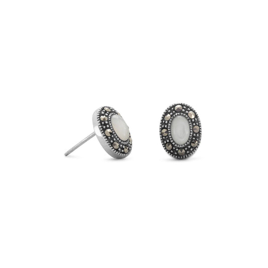 Marcasite and Shell Stud Earrings freeshipping - Higher Class Elegance