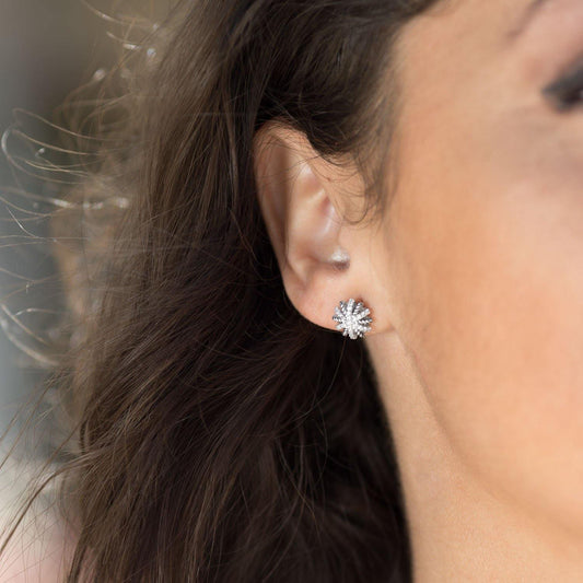 Domed CZ Starburst Earrings freeshipping - Higher Class Elegance