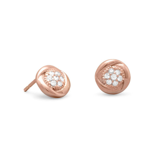 Round 14 Karat Rose Gold Plated CZ Stud Earrings freeshipping - Higher Class Elegance