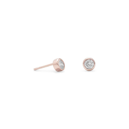 14 Karat Rose Gold Plated Stud Earrings with Bezel Set CZs freeshipping - Higher Class Elegance