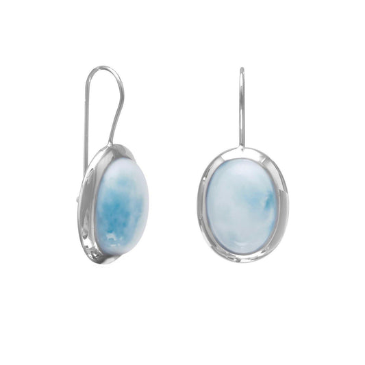 Rhodium Plated Large Oval Larimar Earrings freeshipping - Higher Class Elegance