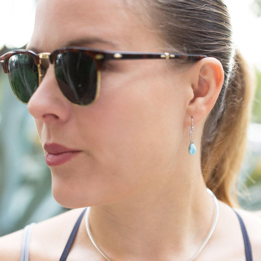 Rhodium Plated Pear Drop Larimar Earrings freeshipping - Higher Class Elegance