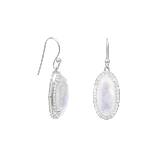 Oblong Rainbow Moonstone Earrings with CZ Edge freeshipping - Higher Class Elegance