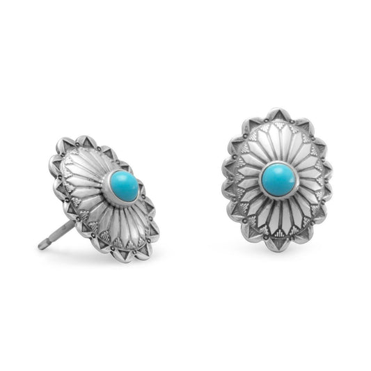 Oxidized Turquoise Concho Stud Earrings freeshipping - Higher Class Elegance