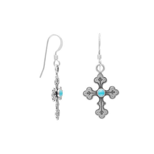 Oxidized Cross Earrings with Turquoise Center freeshipping - Higher Class Elegance