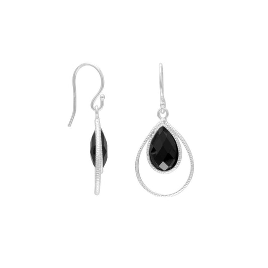 Black Onyx Textured Pear Drop Earrings freeshipping - Higher Class Elegance