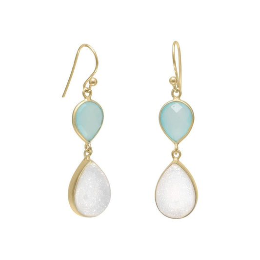 14K Gold Plated Earrings with Green Chalcedony and Druzy freeshipping - Higher Class Elegance