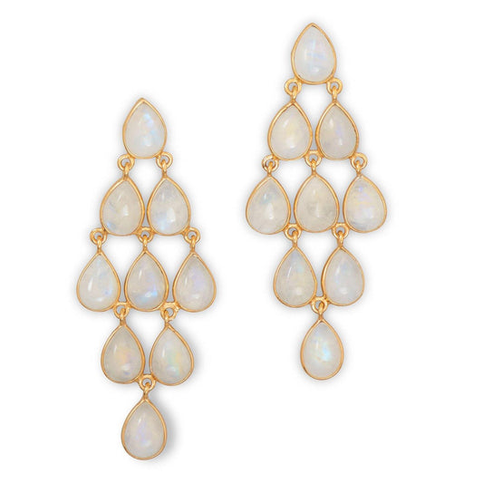 14 Karat Gold Plated Rainbow Moonstone Chandelier Earrings freeshipping - Higher Class Elegance