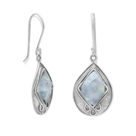 Textured Pear Ancient Roman Glass Earrings freeshipping - Higher Class Elegance