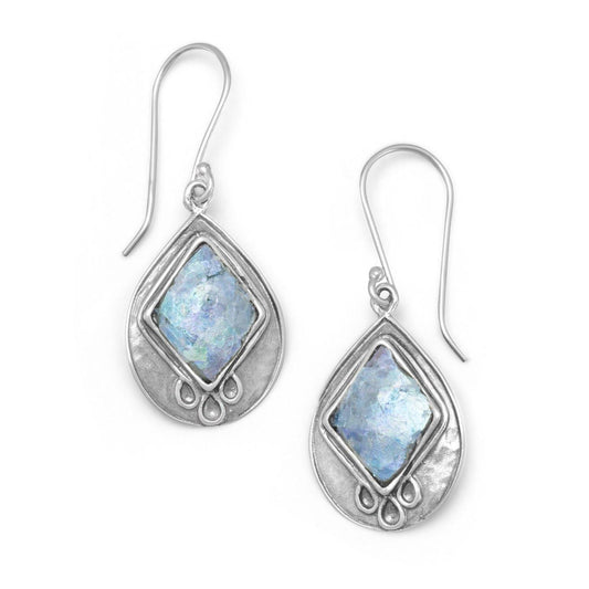 Textured Pear Ancient Roman Glass Earrings freeshipping - Higher Class Elegance