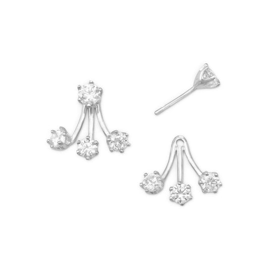 Rhodium Plated CZ Front Back Earrings freeshipping - Higher Class Elegance