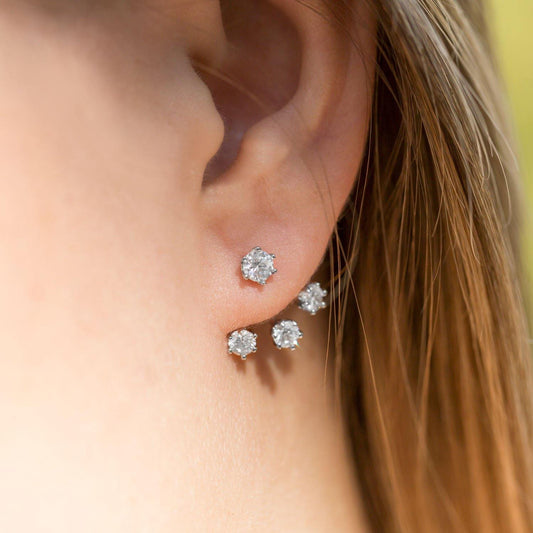 Rhodium Plated CZ Front Back Earrings freeshipping - Higher Class Elegance