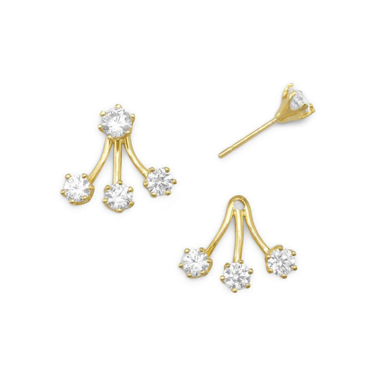 14 Karat Gold Plated CZ Front Back Earrings freeshipping - Higher Class Elegance