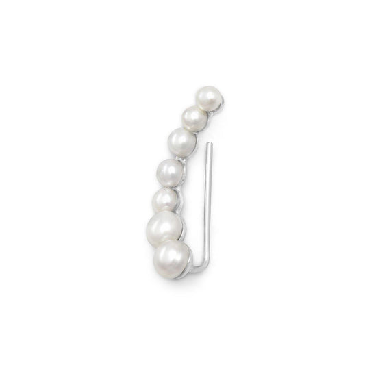 Rhodium Plated Graduated Cultured Freshwater Pearl Ear Climbers freeshipping - Higher Class Elegance