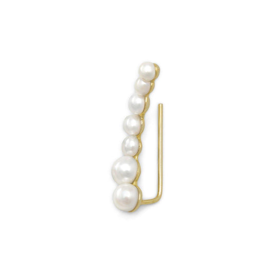 14 Karat Gold Plated Graduated Cultured Freshwater Pearl Ear Climbers freeshipping - Higher Class Elegance