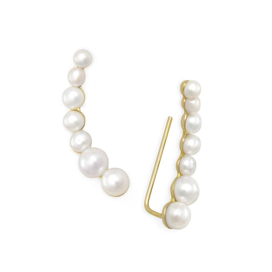 14 Karat Gold Plated Graduated Cultured Freshwater Pearl Ear Climbers freeshipping - Higher Class Elegance