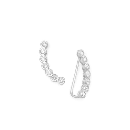Rhodium Plated Bezel CZ Ear Climbers freeshipping - Higher Class Elegance